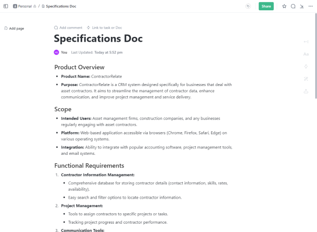 Specifications Doc